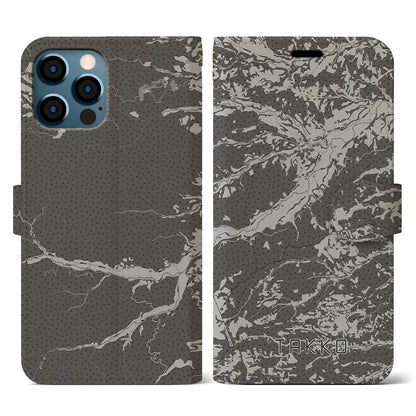 【田子（青森県）】地図柄iPhoneケース（手帳タイプ）モノトーン・iPhone 12 / 12 Pro 用