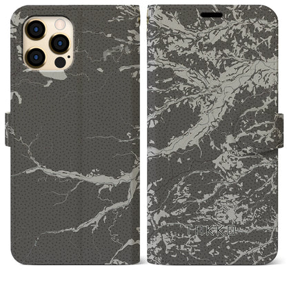 【田子（青森県）】地図柄iPhoneケース（手帳タイプ）モノトーン・iPhone 12 Pro Max 用