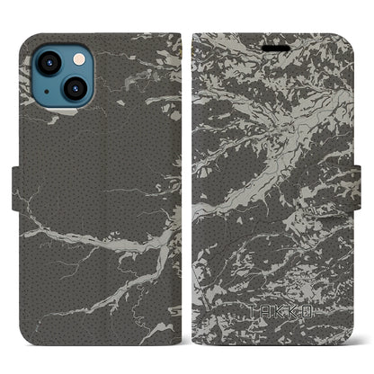 【田子（青森県）】地図柄iPhoneケース（手帳タイプ）モノトーン・iPhone 13 用