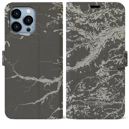 【田子（青森県）】地図柄iPhoneケース（手帳タイプ）モノトーン・iPhone 13 Pro Max 用