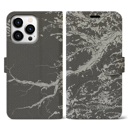 【田子（青森県）】地図柄iPhoneケース（手帳タイプ）モノトーン・iPhone 13 Pro 用