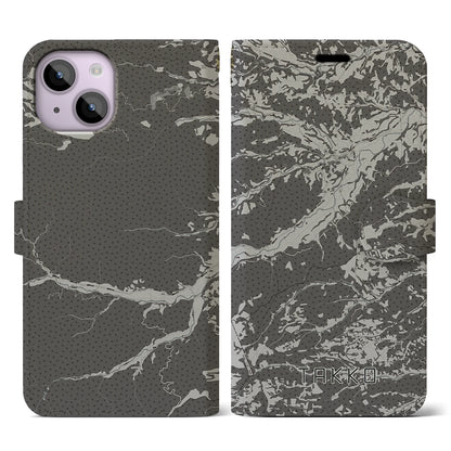 【田子（青森県）】地図柄iPhoneケース（手帳タイプ）モノトーン・iPhone 14 用