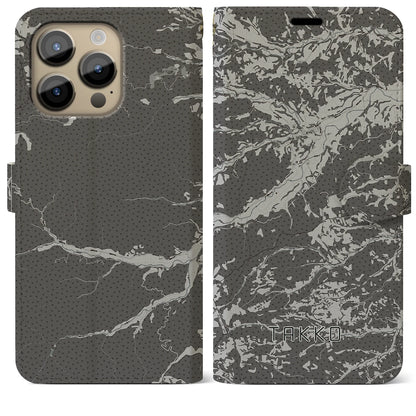 【田子（青森県）】地図柄iPhoneケース（手帳タイプ）モノトーン・iPhone 14 Pro Max 用