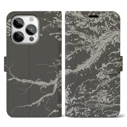 【田子（青森県）】地図柄iPhoneケース（手帳タイプ）モノトーン・iPhone 14 Pro 用