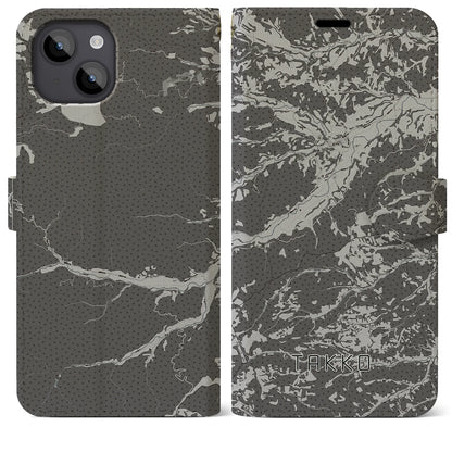 【田子（青森県）】地図柄iPhoneケース（手帳タイプ）モノトーン・iPhone 14 Plus 用