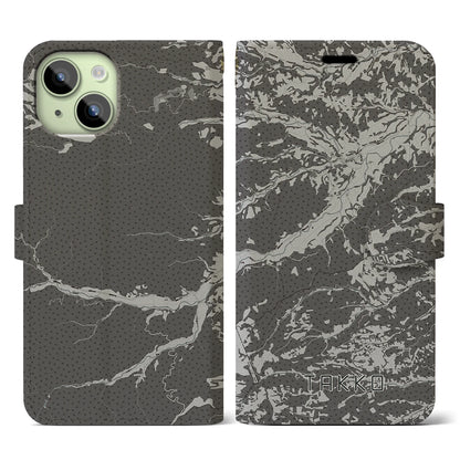 【田子（青森県）】地図柄iPhoneケース（手帳タイプ）モノトーン・iPhone 15 用