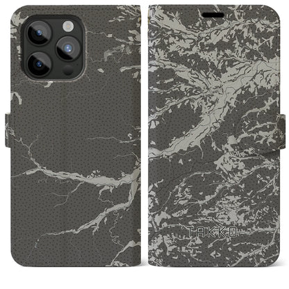 【田子（青森県）】地図柄iPhoneケース（手帳タイプ）モノトーン・iPhone 15 Pro Max 用