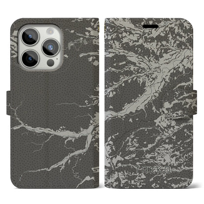 【田子（青森県）】地図柄iPhoneケース（手帳タイプ）モノトーン・iPhone 15 Pro 用