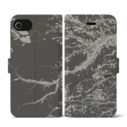 【田子（青森県）】地図柄iPhoneケース（手帳タイプ）モノトーン・iPhone SE（第3 / 第2世代） / 8 / 7 / 6s / 6 用