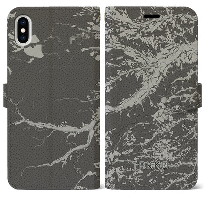 【田子（青森県）】地図柄iPhoneケース（手帳タイプ）モノトーン・iPhone XS Max 用