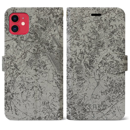 【多古（千葉県）】地図柄iPhoneケース（手帳タイプ）モノトーン・iPhone 11 用