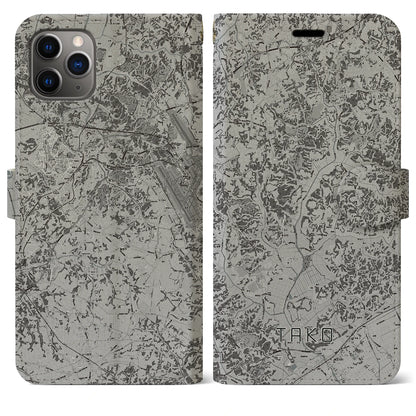 【多古（千葉県）】地図柄iPhoneケース（手帳タイプ）モノトーン・iPhone 11 Pro Max 用