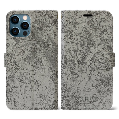 【多古（千葉県）】地図柄iPhoneケース（手帳タイプ）モノトーン・iPhone 12 / 12 Pro 用