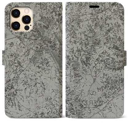 【多古（千葉県）】地図柄iPhoneケース（手帳タイプ）モノトーン・iPhone 12 Pro Max 用