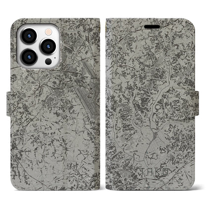 【多古（千葉県）】地図柄iPhoneケース（手帳タイプ）モノトーン・iPhone 13 Pro 用