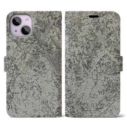 【多古（千葉県）】地図柄iPhoneケース（手帳タイプ）モノトーン・iPhone 14 用