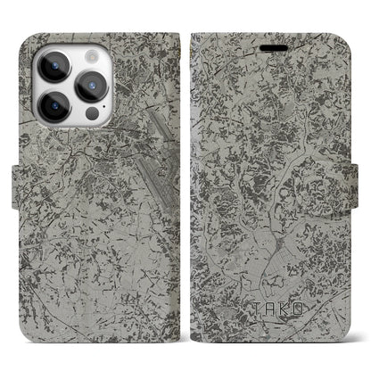 【多古（千葉県）】地図柄iPhoneケース（手帳タイプ）モノトーン・iPhone 14 Pro 用