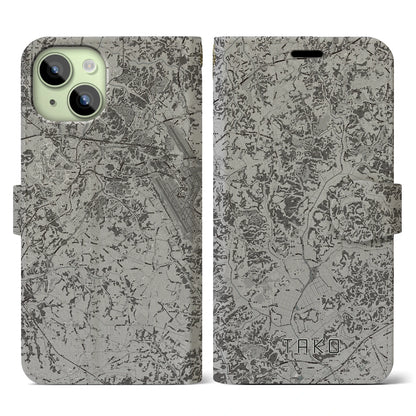 【多古（千葉県）】地図柄iPhoneケース（手帳タイプ）モノトーン・iPhone 15 用