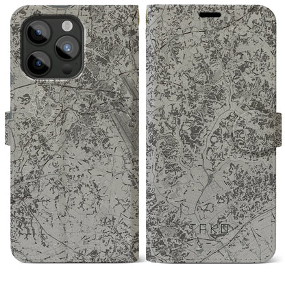 【多古（千葉県）】地図柄iPhoneケース（手帳タイプ）モノトーン・iPhone 15 Pro Max 用