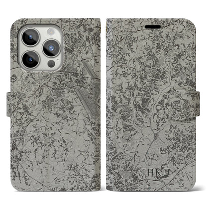 【多古（千葉県）】地図柄iPhoneケース（手帳タイプ）モノトーン・iPhone 15 Pro 用