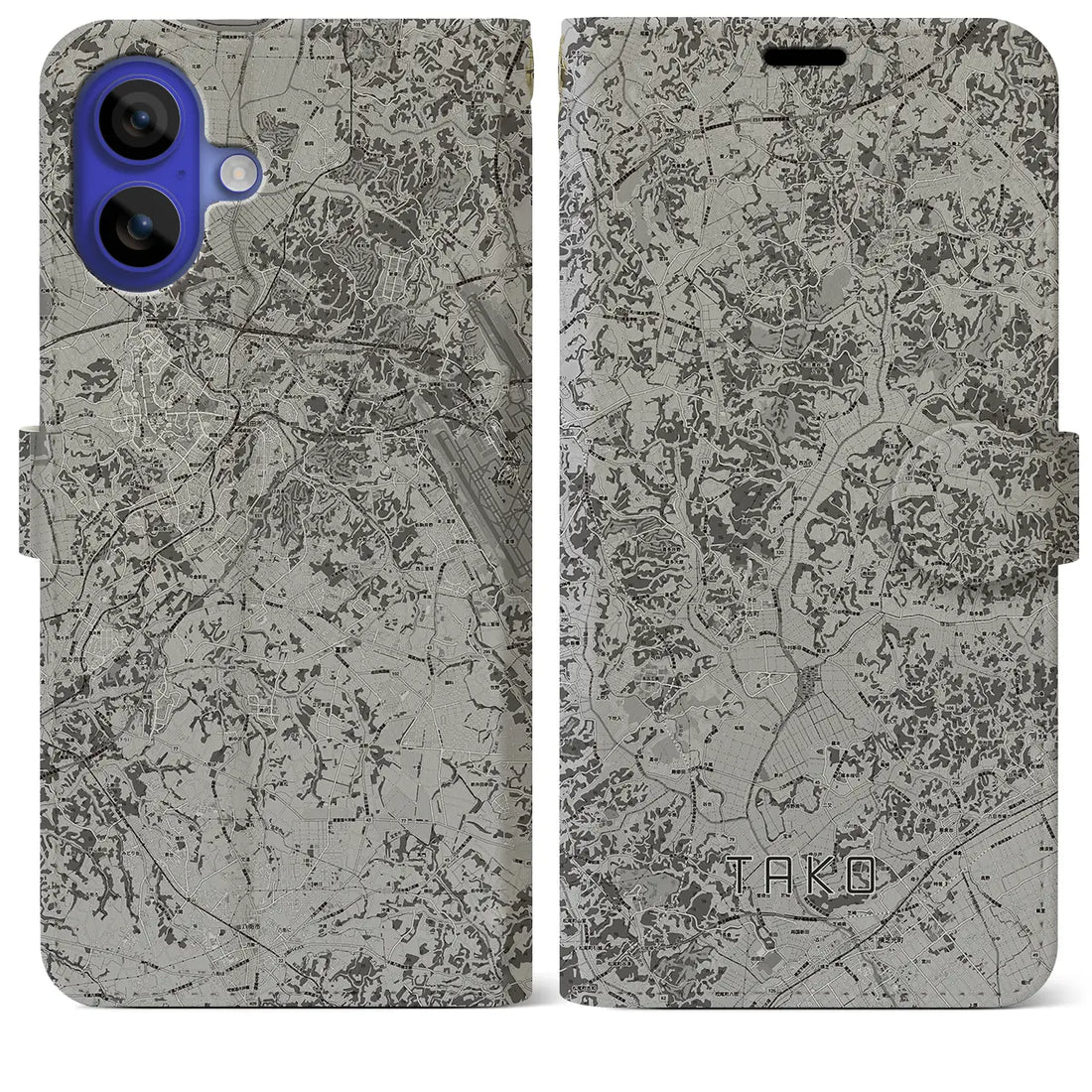 【多古(千葉県)】地図柄iPhoneケース(手帳タイプ)モノトーン・iPhone 16 Pro Max 用