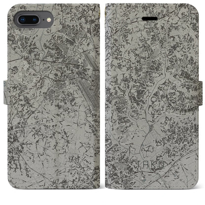 【多古（千葉県）】地図柄iPhoneケース（手帳タイプ）モノトーン・iPhone 8Plus /7Plus / 6sPlus / 6Plus 用