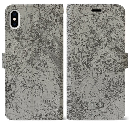 【多古（千葉県）】地図柄iPhoneケース（手帳タイプ）モノトーン・iPhone XS Max 用