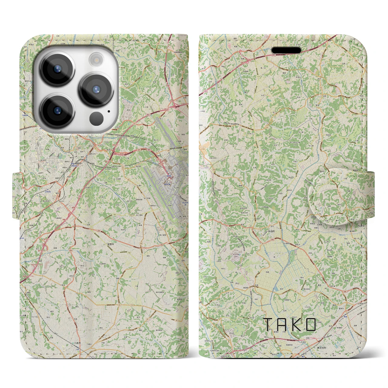【多古（千葉県）】地図柄iPhoneケース（手帳タイプ）
