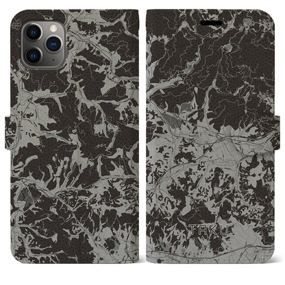 【多久（佐賀県）】地図柄iPhoneケース（手帳タイプ）モノトーン・iPhone 11 Pro Max 用