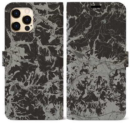 【多久（佐賀県）】地図柄iPhoneケース（手帳タイプ）モノトーン・iPhone 12 Pro Max 用