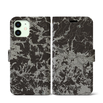 【多久（佐賀県）】地図柄iPhoneケース（手帳タイプ）モノトーン・iPhone 12 mini 用