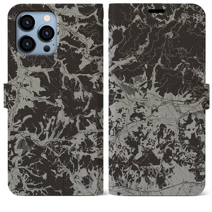 【多久（佐賀県）】地図柄iPhoneケース（手帳タイプ）モノトーン・iPhone 13 Pro Max 用