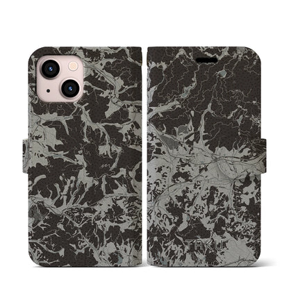 【多久（佐賀県）】地図柄iPhoneケース（手帳タイプ）モノトーン・iPhone 13 mini 用