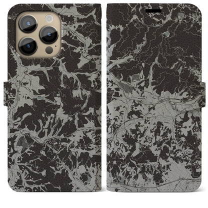 【多久（佐賀県）】地図柄iPhoneケース（手帳タイプ）モノトーン・iPhone 14 Pro Max 用