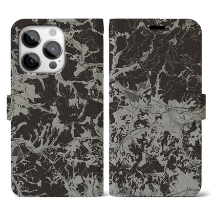 【多久（佐賀県）】地図柄iPhoneケース（手帳タイプ）モノトーン・iPhone 14 Pro 用