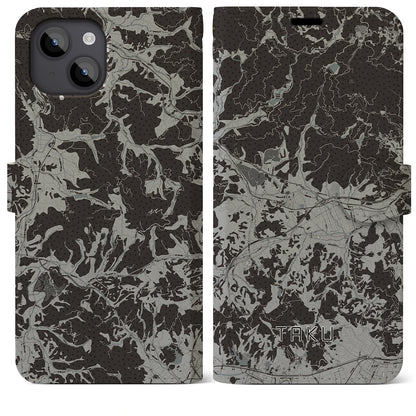 【多久（佐賀県）】地図柄iPhoneケース（手帳タイプ）モノトーン・iPhone 14 Plus 用