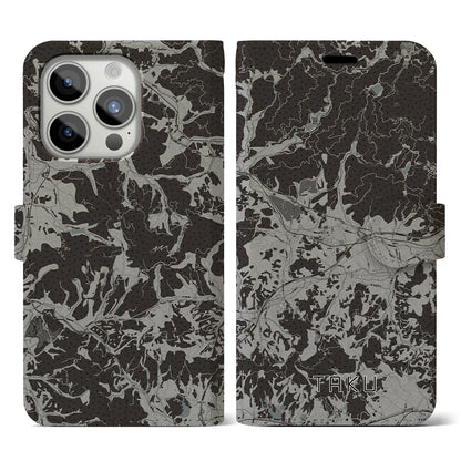 【多久（佐賀県）】地図柄iPhoneケース（手帳タイプ）モノトーン・iPhone 15 Pro 用