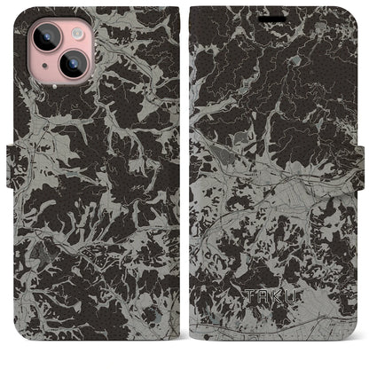 【多久（佐賀県）】地図柄iPhoneケース（手帳タイプ）モノトーン・iPhone 15 Plus 用