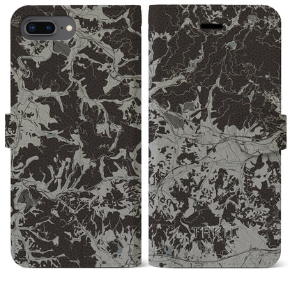 【多久（佐賀県）】地図柄iPhoneケース（手帳タイプ）モノトーン・iPhone 8Plus /7Plus / 6sPlus / 6Plus 用