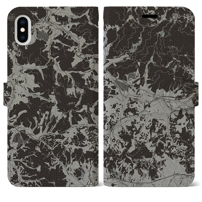 【多久（佐賀県）】地図柄iPhoneケース（手帳タイプ）モノトーン・iPhone XS Max 用