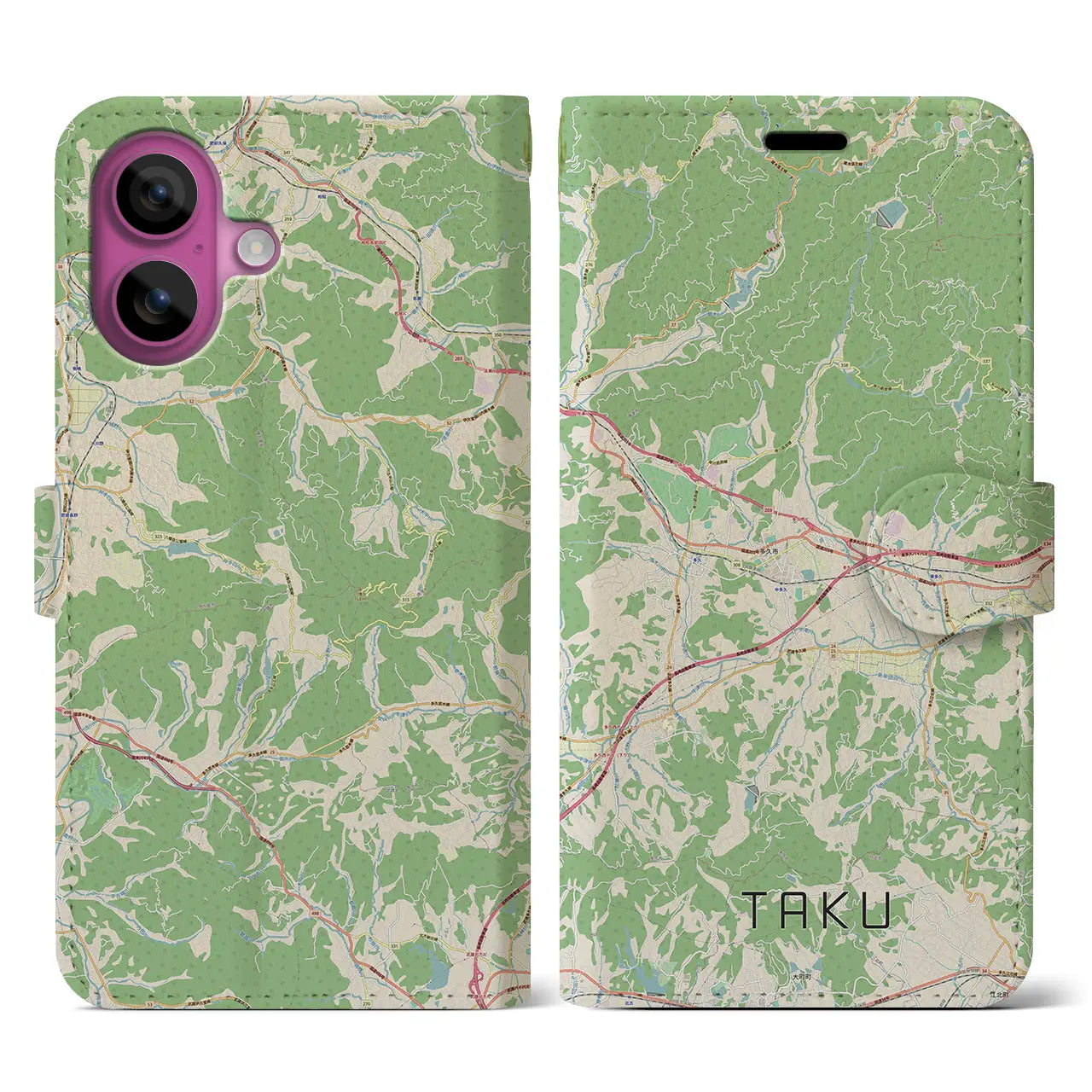 【多久（佐賀県）】地図柄iPhoneケース（手帳タイプ）ナチュラル・iPhone 16 Pro 用