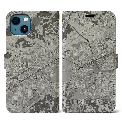 【多摩センター（東京都）】地図柄iPhoneケース（手帳タイプ）モノトーン・iPhone 13 用