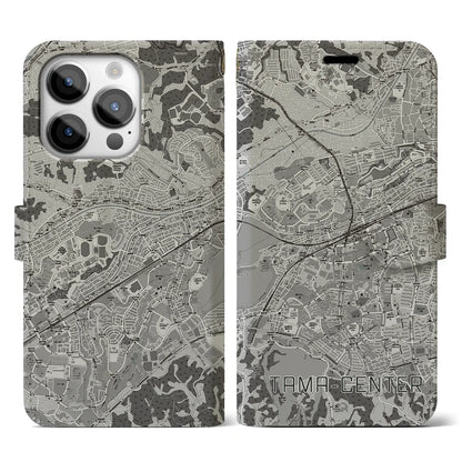 【多摩センター（東京都）】地図柄iPhoneケース（手帳タイプ）モノトーン・iPhone 14 Pro 用