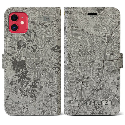 【たまプラーザ（神奈川県）】地図柄iPhoneケース（手帳タイプ）モノトーン・iPhone 11 用