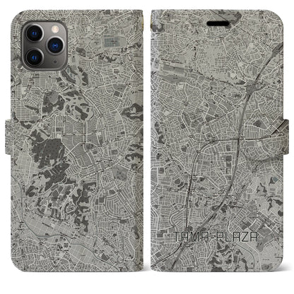 【たまプラーザ（神奈川県）】地図柄iPhoneケース（手帳タイプ）モノトーン・iPhone 11 Pro Max 用