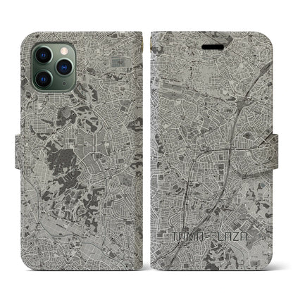 【たまプラーザ（神奈川県）】地図柄iPhoneケース（手帳タイプ）モノトーン・iPhone 11 Pro 用