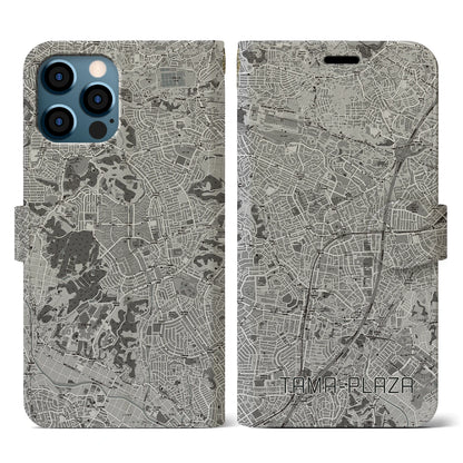 【たまプラーザ（神奈川県）】地図柄iPhoneケース（手帳タイプ）モノトーン・iPhone 12 / 12 Pro 用