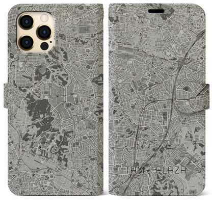 【たまプラーザ（神奈川県）】地図柄iPhoneケース（手帳タイプ）モノトーン・iPhone 12 Pro Max 用