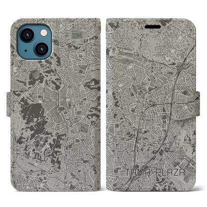 【たまプラーザ（神奈川県）】地図柄iPhoneケース（手帳タイプ）モノトーン・iPhone 13 用
