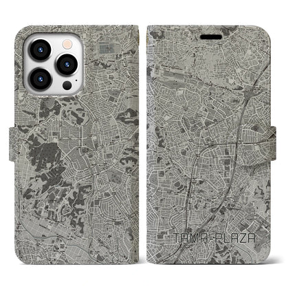 【たまプラーザ（神奈川県）】地図柄iPhoneケース（手帳タイプ）モノトーン・iPhone 13 Pro 用